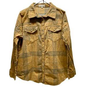 Gilded Intent Corduroy Shacket Women's Med Tan Brn Western Pearl Snap Longsleeve